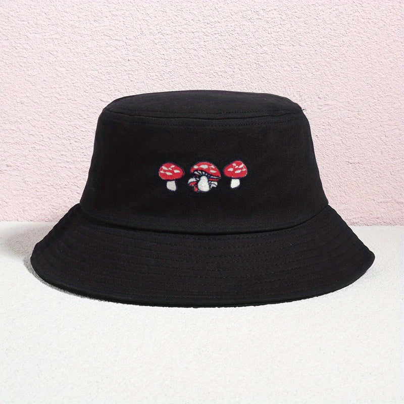 Embroidered Mushroom Bucket Hat Cartoon Hat For Women Christmas Gift