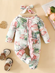 Baby Girl Flower Drawing Graphic Long Sleeve Romper
