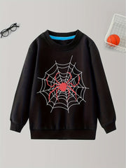 Spider And Web Print Boys Sweatshirt Long Sleeve Crew Neck Tops