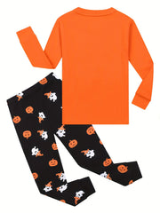 Kids 2pcs Halloween Pajamas Set Pumpkin Print Loungewear Cotton PJ Set