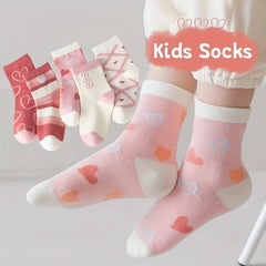 10 Pairs Girl's Cartoon Love Heart Knitted Socks Cotton Breathable Crew Socks