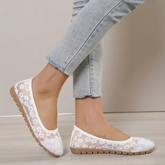 Women's Lace Flat Shoes Pointed Toe Soft Sole Slip On Comfy Walking Flats