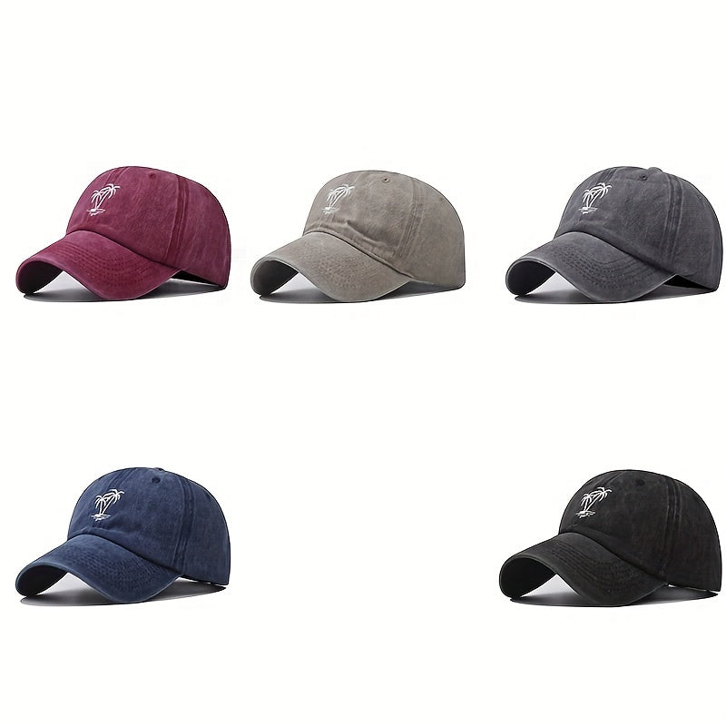 Coconut Tree Cotton Embroidered Baseball Cap Washed Distressed Summer