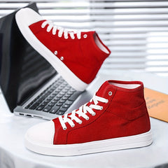 Women's Red High Top Canvas Shoes Casual Lace Up Skate Shoes
