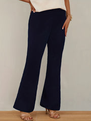 Solid Color Elastic Waist Flared Leg Pants
