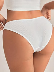 4pcs Solid Ribbed Briefs Stretchy Intimates Panties Women's Lingerie