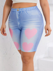 Denim Print High Waist Leggings Casual Leggings