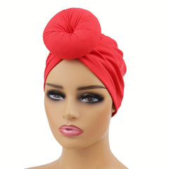 Donut Pre-Tied Turban Cap Head Wrap Bonnet Solid Elastic Beanie Head Scarf