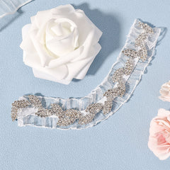 Rhinestone Leaf Lace Bridal Garter, Flower Lace Belt, Stretch Garter, Costume