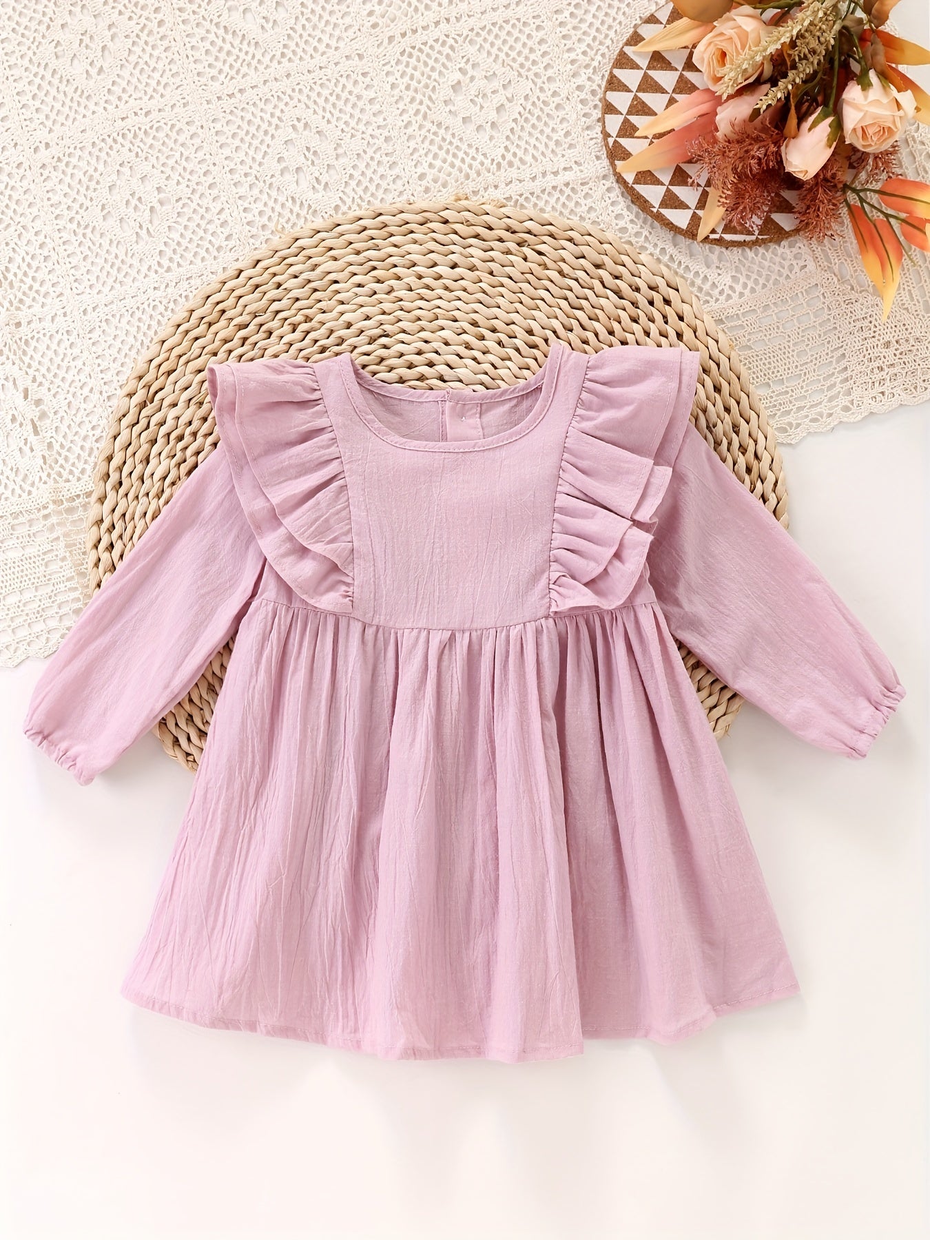 Girl's Flying Sleeve Princess Dress Long Sleeve Cotton Home Dress