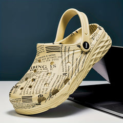 Men's Graffiti Print Lightweight Clogs Hollow Out Garden Shoes