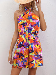 Floral Print Halter Neck Romper Jumpsuit Women's Clothing