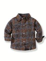 Boys Retro Plaid Shirts Long Sleeve Button Down Tops Spring Fall Outwear