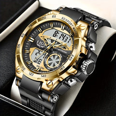 LIGE Sports Dual Display Watch 50M Waterproof Quartz Military Alarm Clock