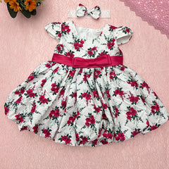 Baby Girl's Floral Print Pleated Dress Flutter Sleeve