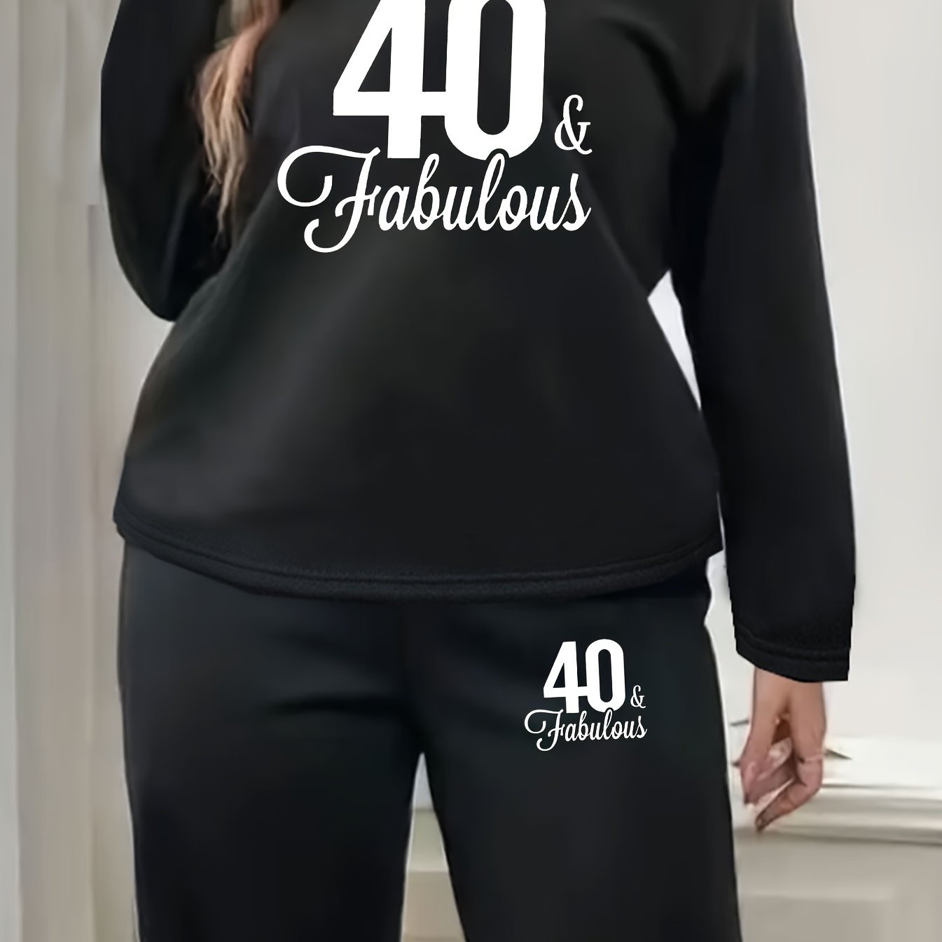 Letter Print Long Sleeve Two Piece Set