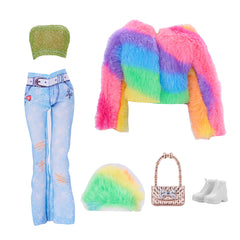 Doll Clothes Set for 11 Inch Doll Faux Fur Coat Denim Jeans Accessories