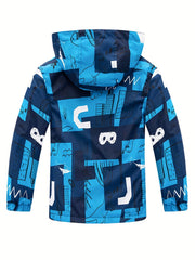 Boys Graffiti Windbreaker Fleece Lining Hooded Jacket Kids Clothing