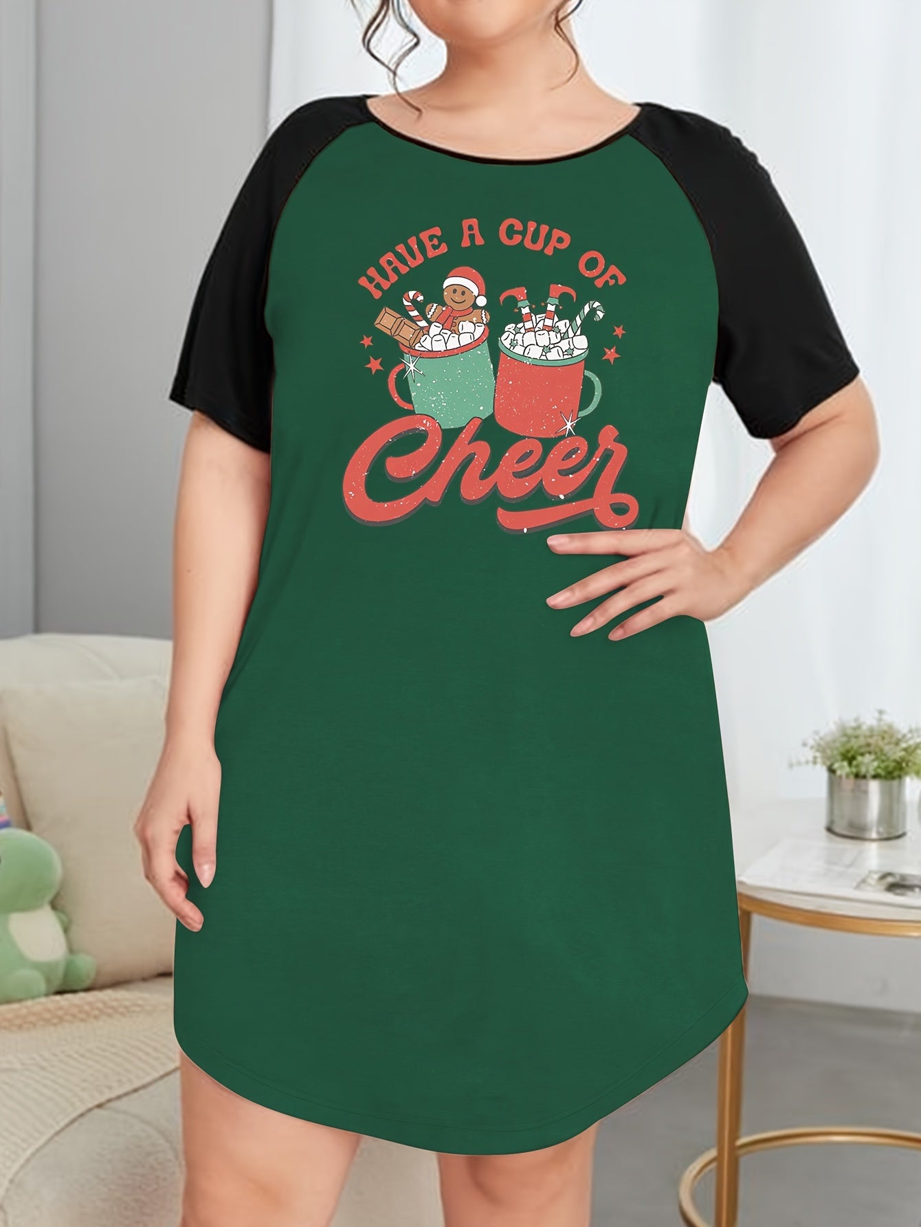 Christmas Nightdress Gingerbread Man & Cup Print Raglan Sleeve