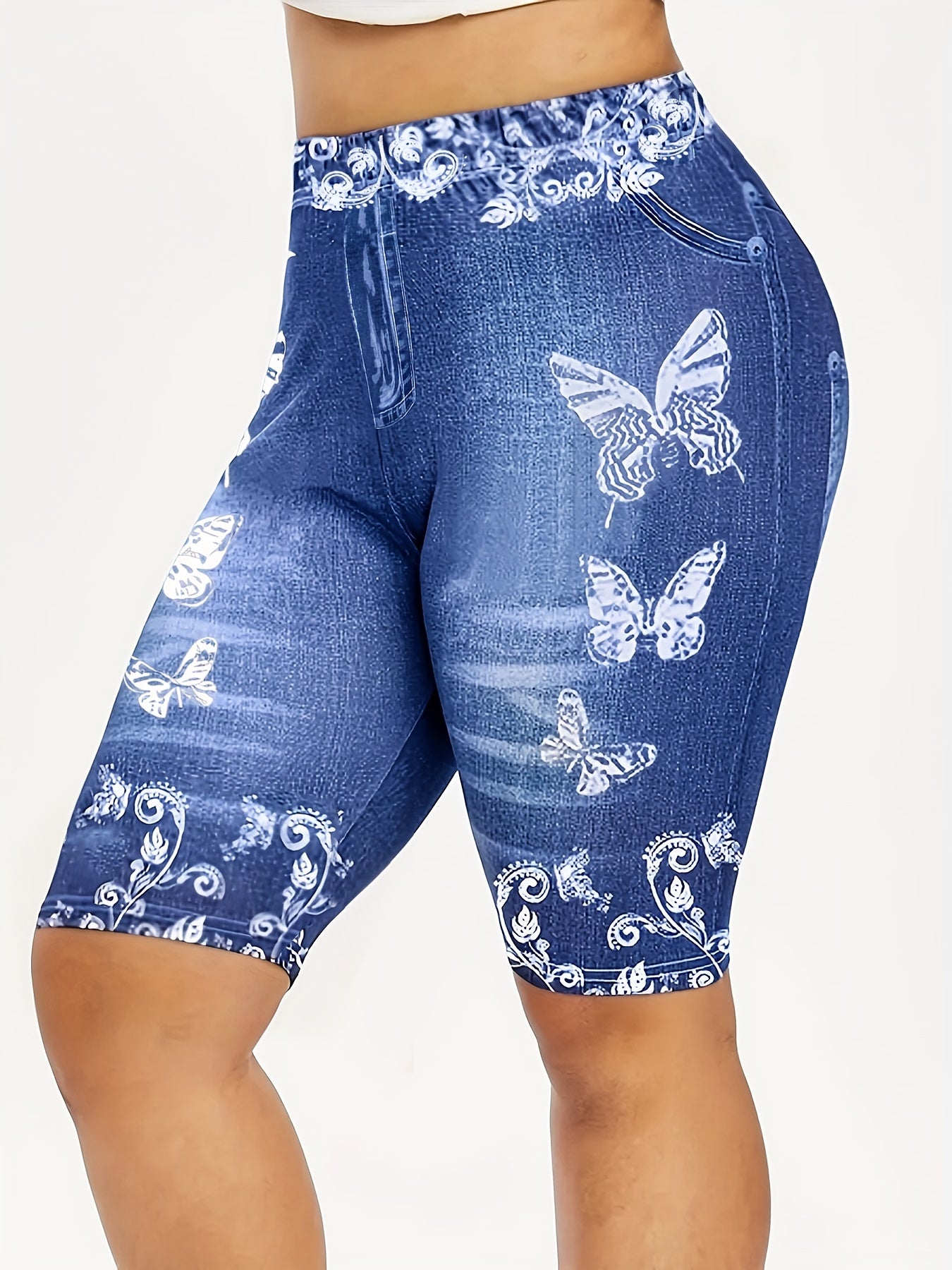 Butterfly Print Short Length Jeggings Slim High Waist Leggings