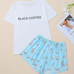 Letter Print Pajamas Set Top & Shorts Women's Sleepwear