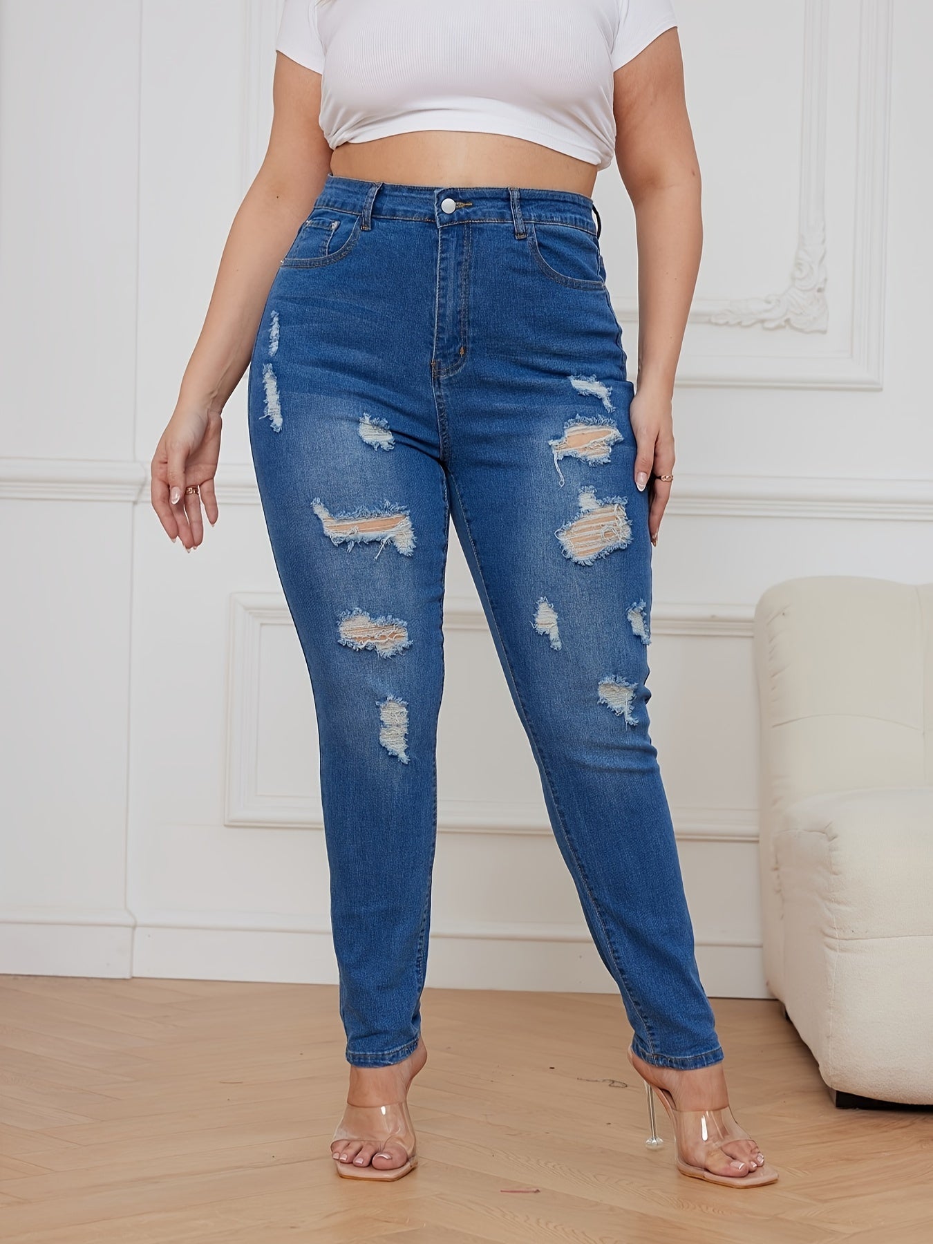 Ripped High Waisted Skinny Jeans