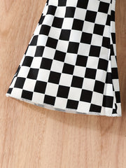 Girls Plaid Print Flare Leg Pants Elastic Waist Trousers