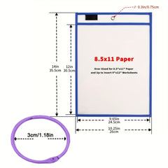 4 Sets Dry Erase Pockets Reusable with Marker Holder Colorful Sleeves