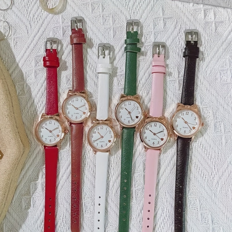 Cat Ears Love Kids Watch Leather Casual Female Youth Girls Student