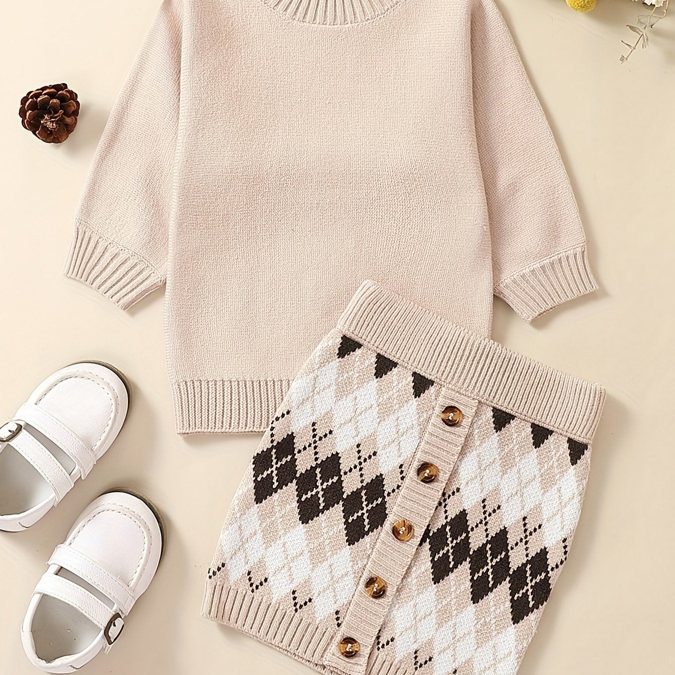 Baby's Sweater Set Long Sleeve Top & Skirt Outfit