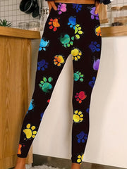 Colorful Paw Print High Stretch Skinny Leggings