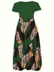 Colorblock Leopard & Paisley Print Maxi Dress
