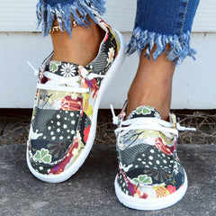Floral Print Canvas Slip On Flat Casual Walking Shoes