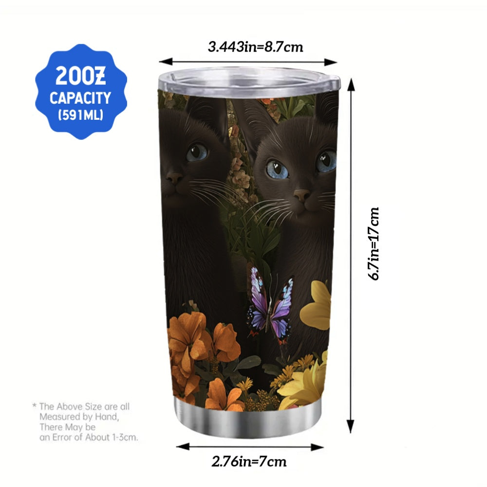 20oz Stainless Steel Tumbler Siamese Cats & Butterflies Double Wall Vacuum Insul
