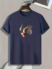 Goat Skeleton Print Men's Graphic Tee for Summer
