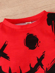 Boys Summer Sports Casual Suit Smiling Face Tee & Trousers Set