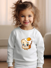 Girls Toast Pattern Crew Neck Sweatshirt for Spring Fall