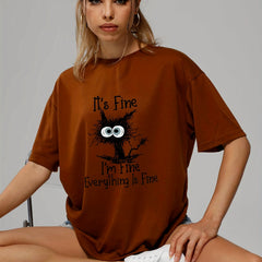 Cat Graphic Short Sleeves Casual Loose Crew Neck Sports T-shirts