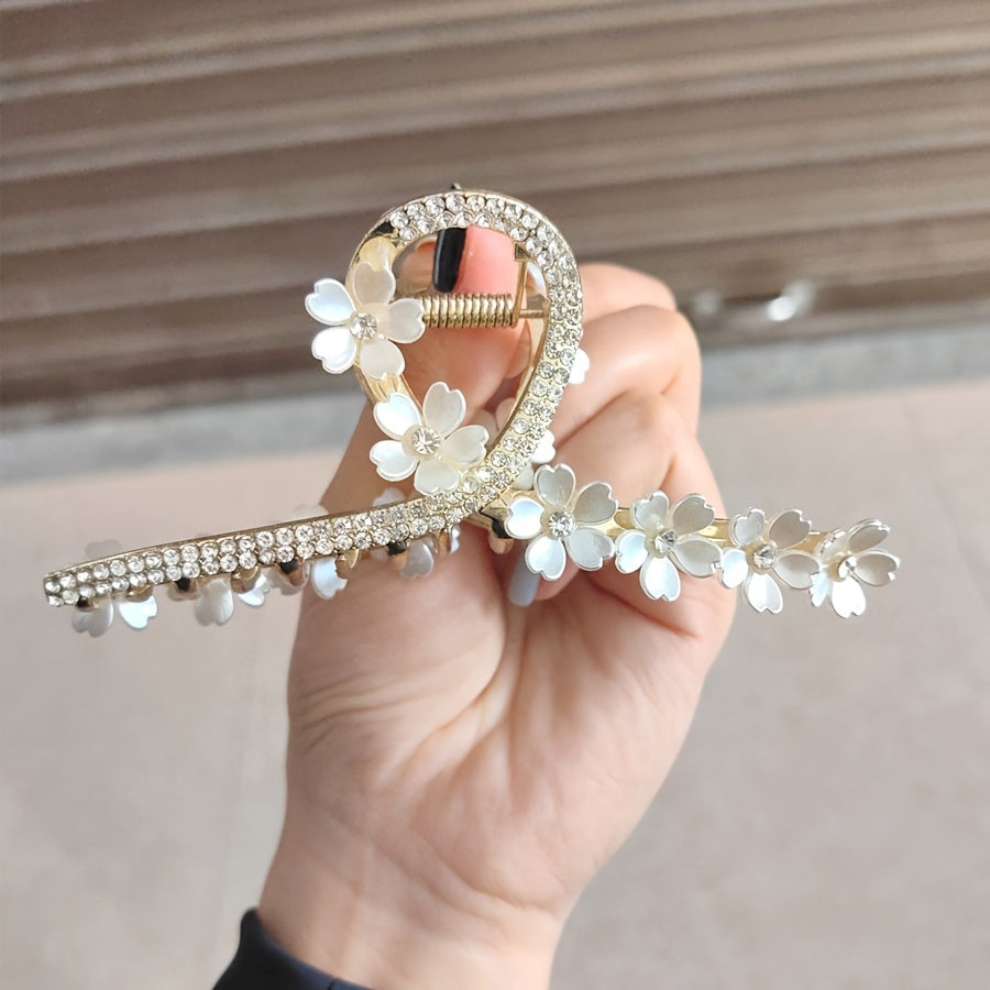 Large Hair Claw Clip Camellia & Rhinestones Non slip Hair Clip Women Girls
