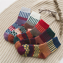 5 Pairs Geometric Pattern Colorblock Socks Women's Stockings