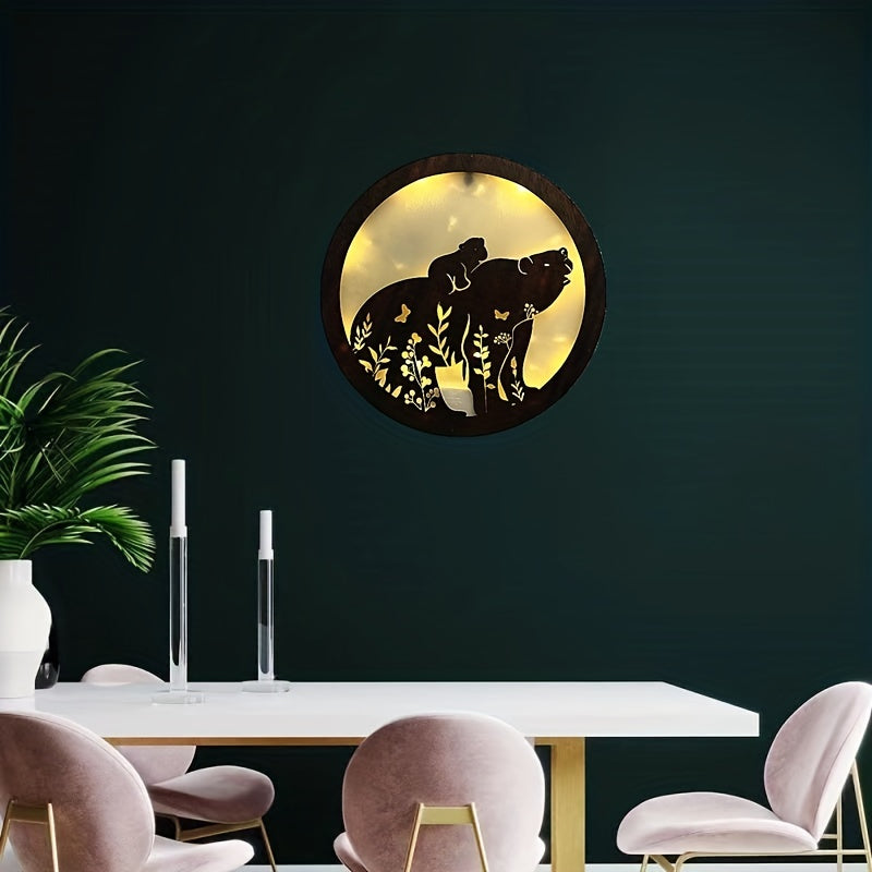 Children's Room Decoration Wall Clock LED Creative Lamp Retro Wooden Sign