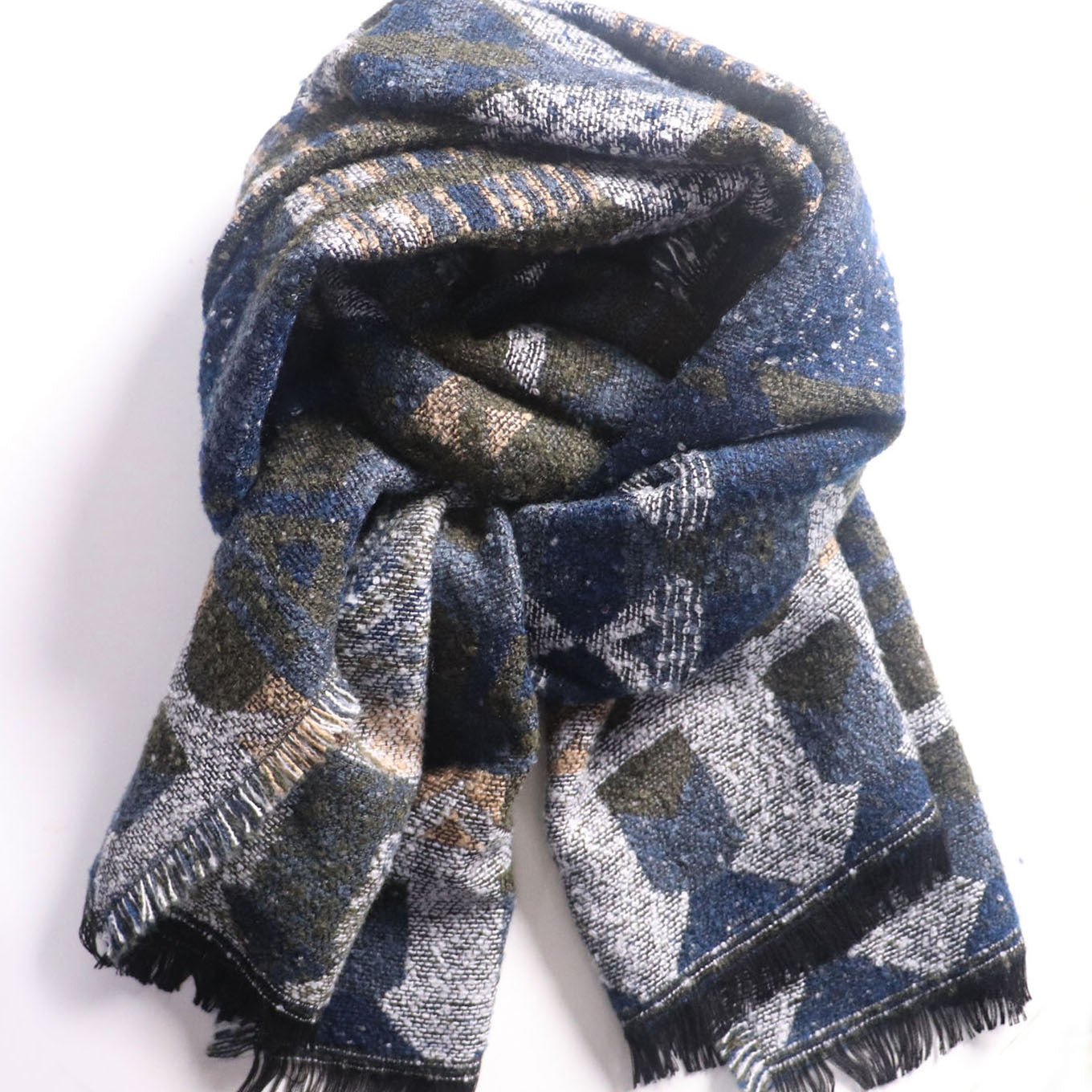 Vintage Geometric Print Thickened Scarf Bohemian Shawl Frayed Edge Cape