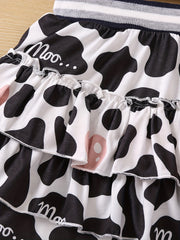 Toddler Girls Cow & Letter Ruffle Trim Stripe Princess Skirt