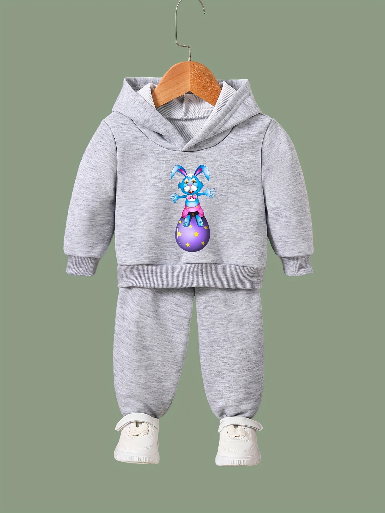 Girls 2pcs Cartoon Rabbit Hooded Sweatshirt & Sweatpants Set