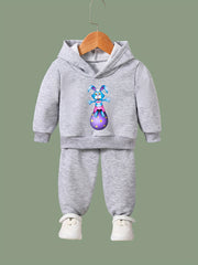 Girls 2pcs Cartoon Rabbit Hooded Sweatshirt & Sweatpants Set