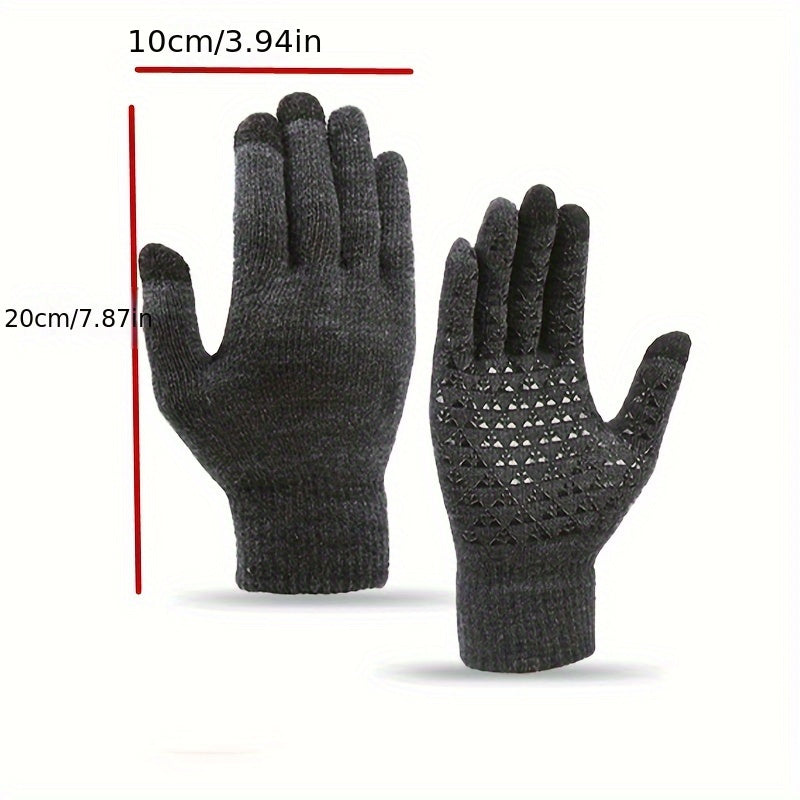 Winter Warm Hat & Gloves Set Knitted Beanie Anti Slip Gloves