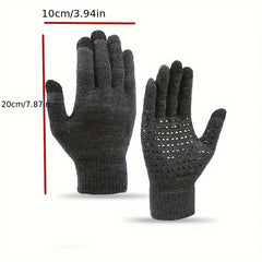 Winter Warm Hat & Gloves Set Knitted Beanie Anti Slip Gloves