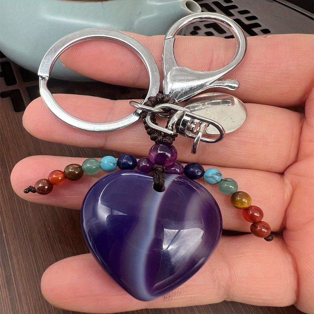 Natural Crystal Pine Stone Key String For Male Gemstone Healing Crystal Keychain