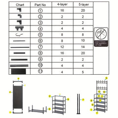 Stackable Shoe Rack With 8 Hooks 4 Layers Waterproof Cloth