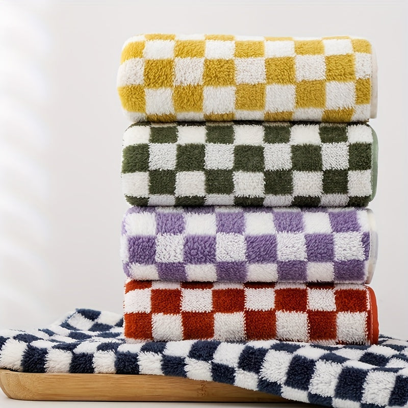 4pcs Checkered Pattern Hand Towel Soft Skin-friendly Face Towel